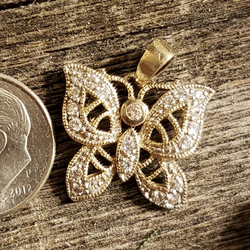 2-tone Silver Butterfly Charm 925 CZ
